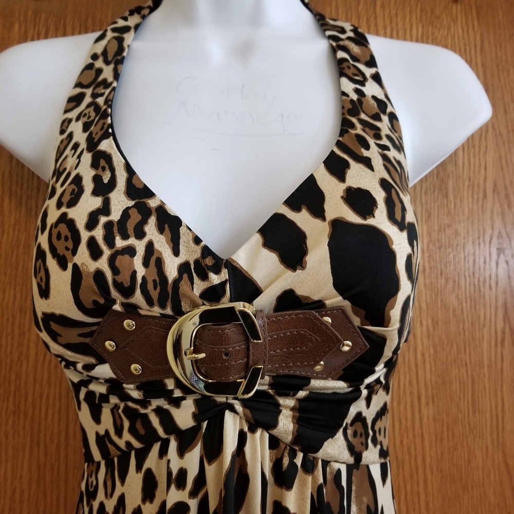 Y2k Cache Leopard Print Halter Dress Xs - image 3